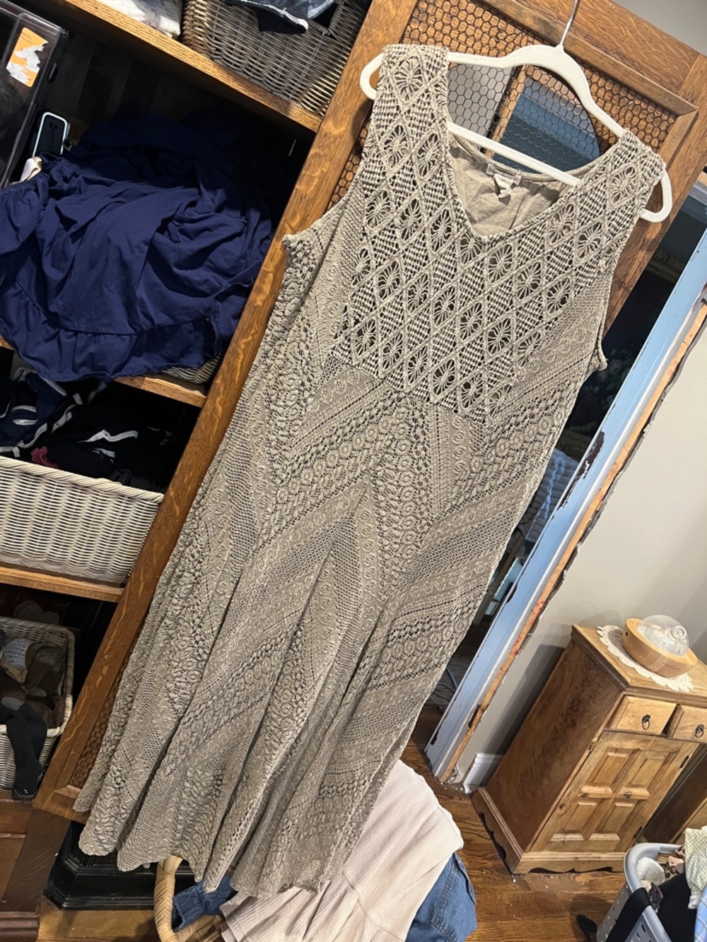 Boho Crochet Maxi Dress in brown Taupe